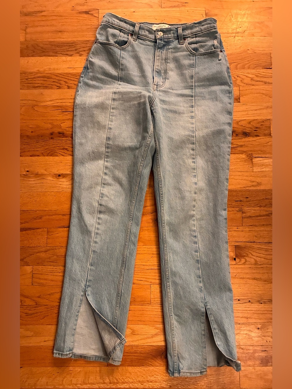 Abercrombie & Fitch Light Blue Straight-Leg Jeans with Front Slits